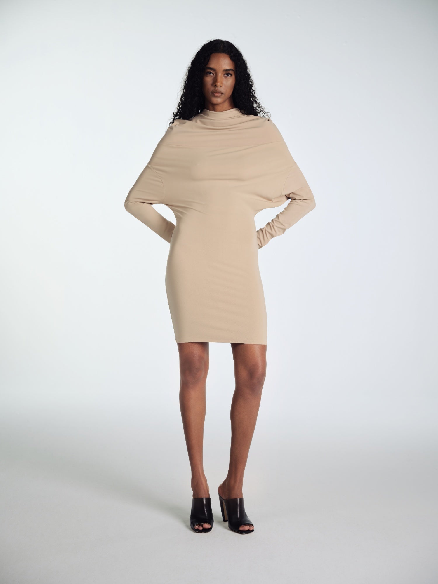 NUDE MIDI ELBISE WITH COLLAR