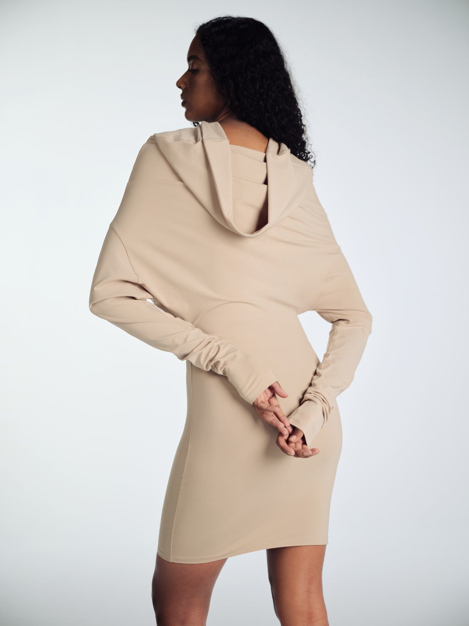 NUDE MIDI ELBISE WITH COLLAR