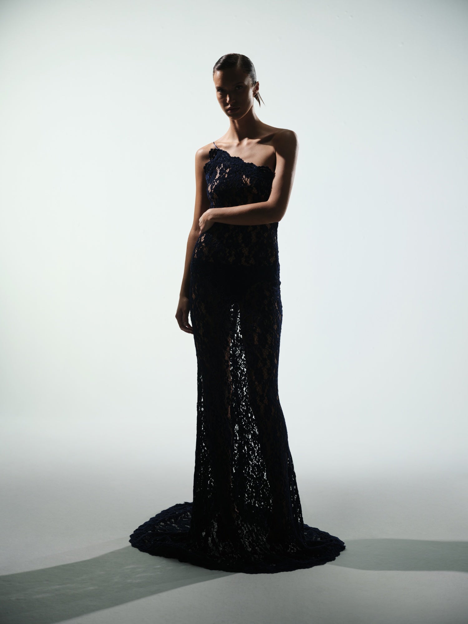 NAVY MAXI ELBISE WITH VEIL