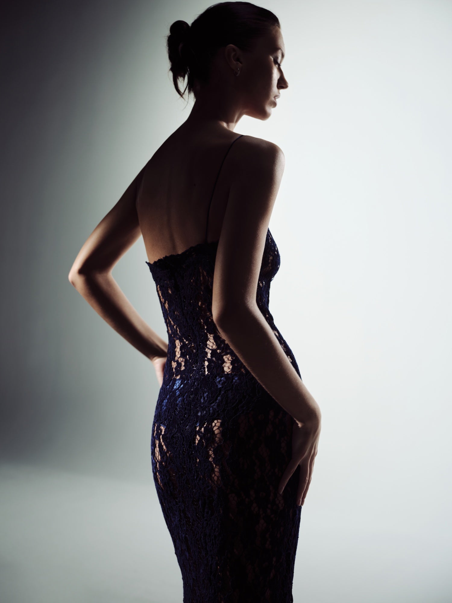 NAVY MAXI ELBISE WITH VEIL