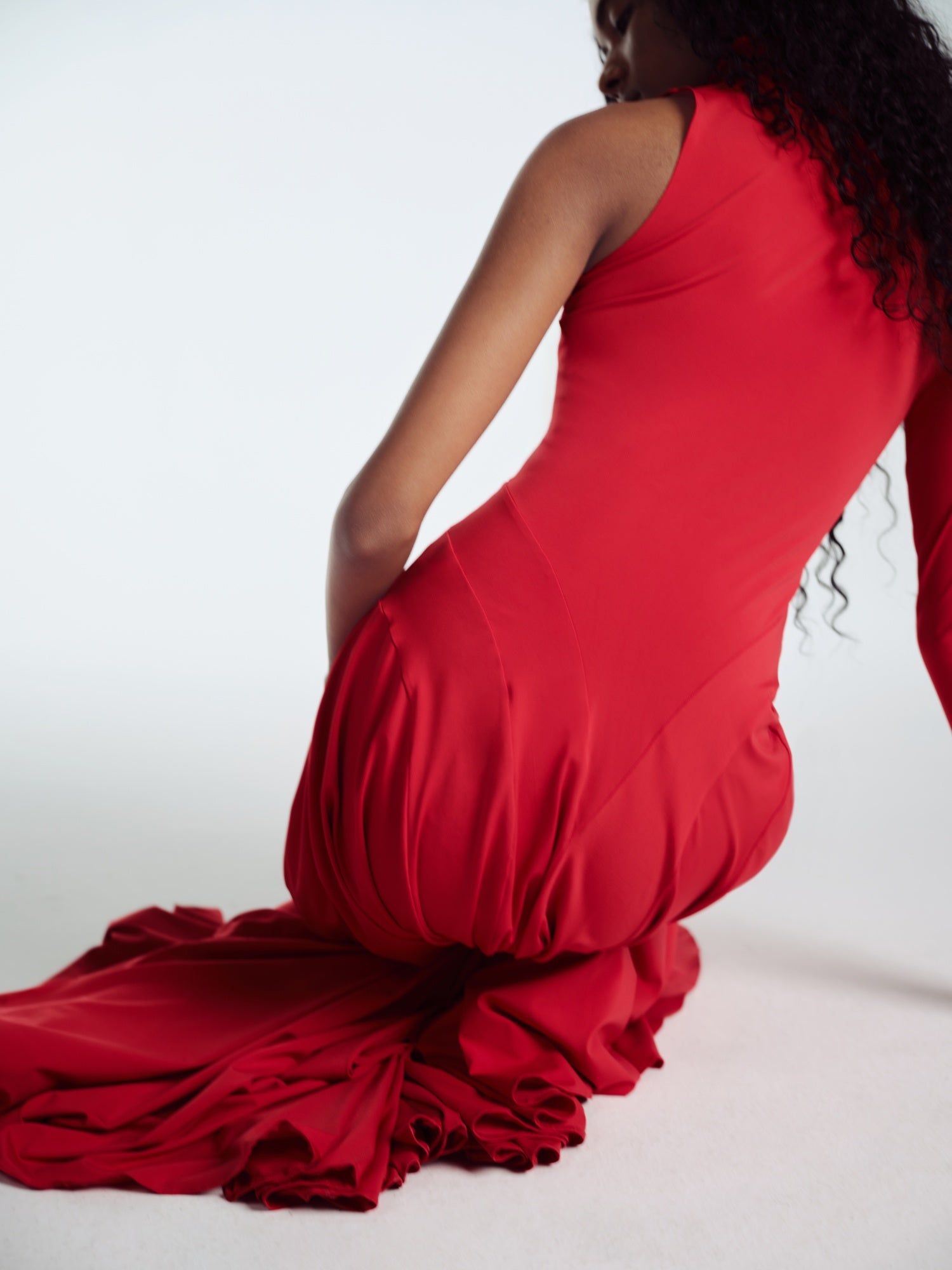 RED MAXI ELBISE WITH DRAPES