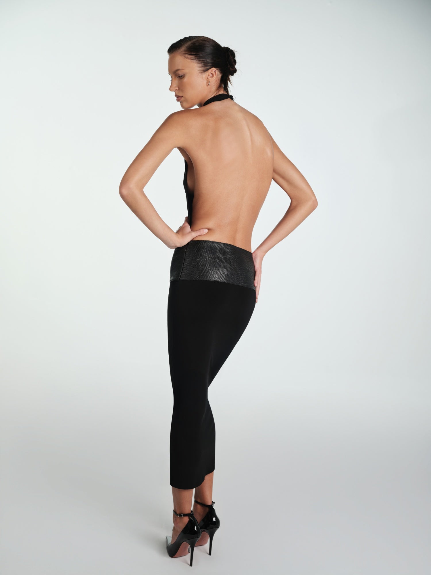 BLACK MIDI ELBISE WITH LEATHER BELT