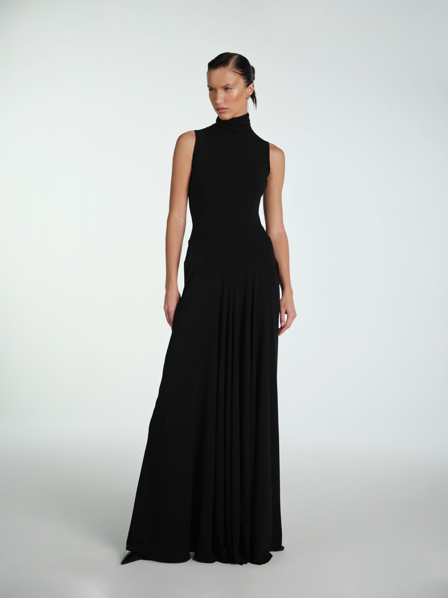 BLACK MAXI ELBISE WITH DRAPES