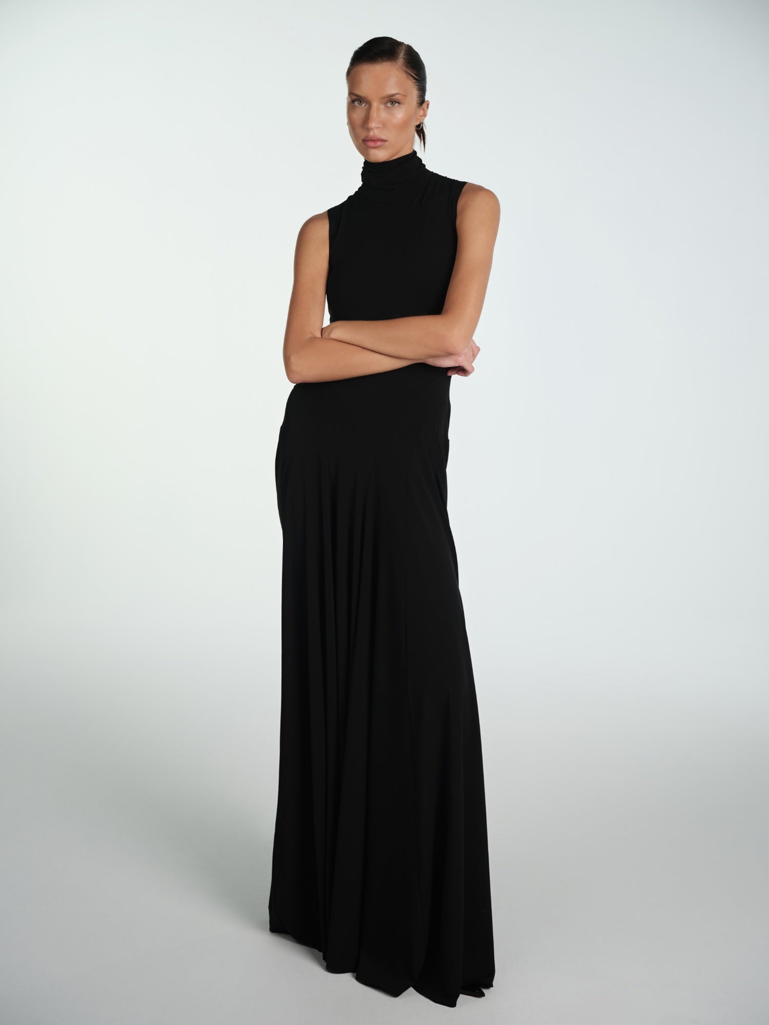 BLACK MAXI ELBISE WITH DRAPES