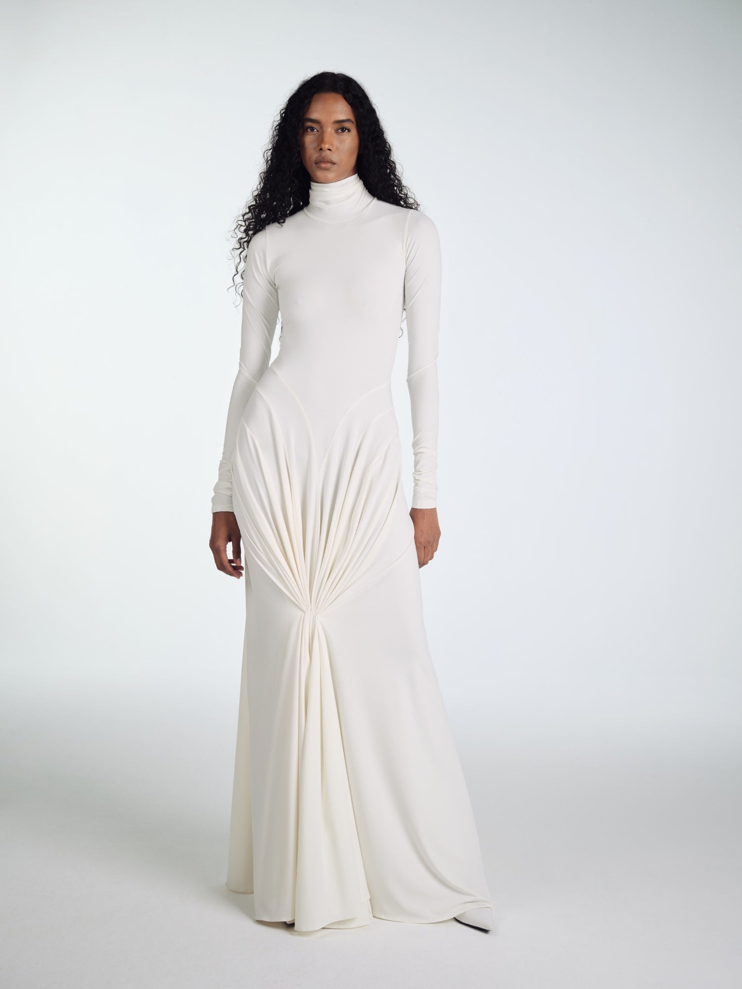 WHITE MAXI ELBISE WITH DRAPES