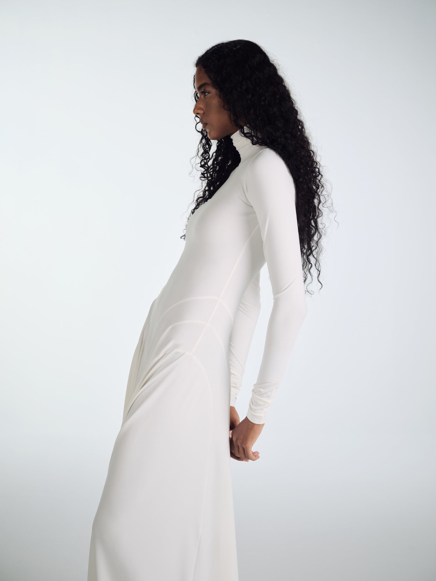 WHITE MAXI ELBISE WITH DRAPES