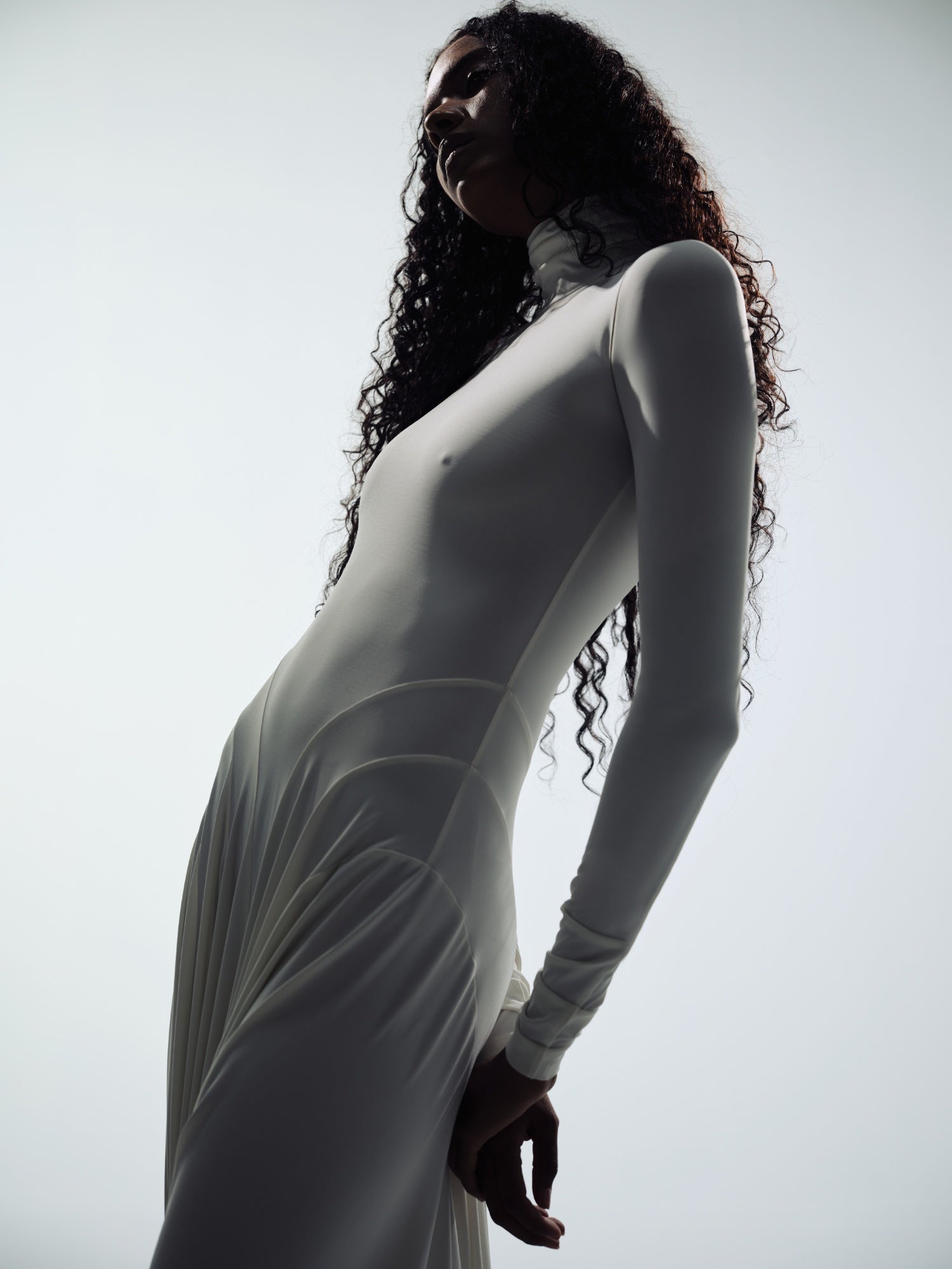WHITE MAXI ELBISE WITH DRAPES