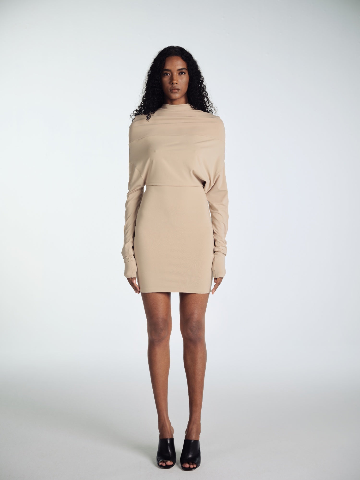 NUDE MIDI ELBISE WITH COLLAR