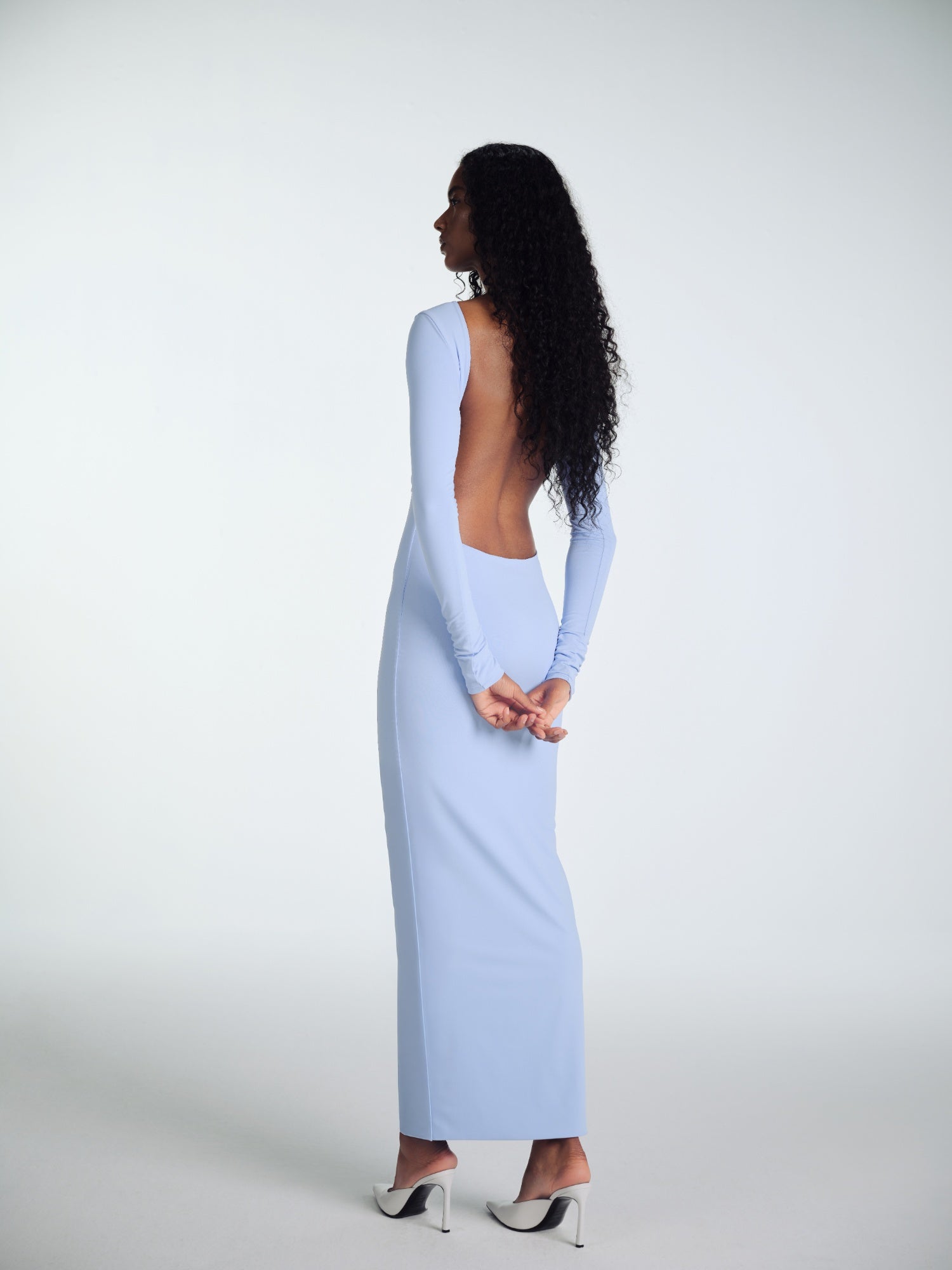 BABY BLUE MAXI ELBISE OPEN BACK
