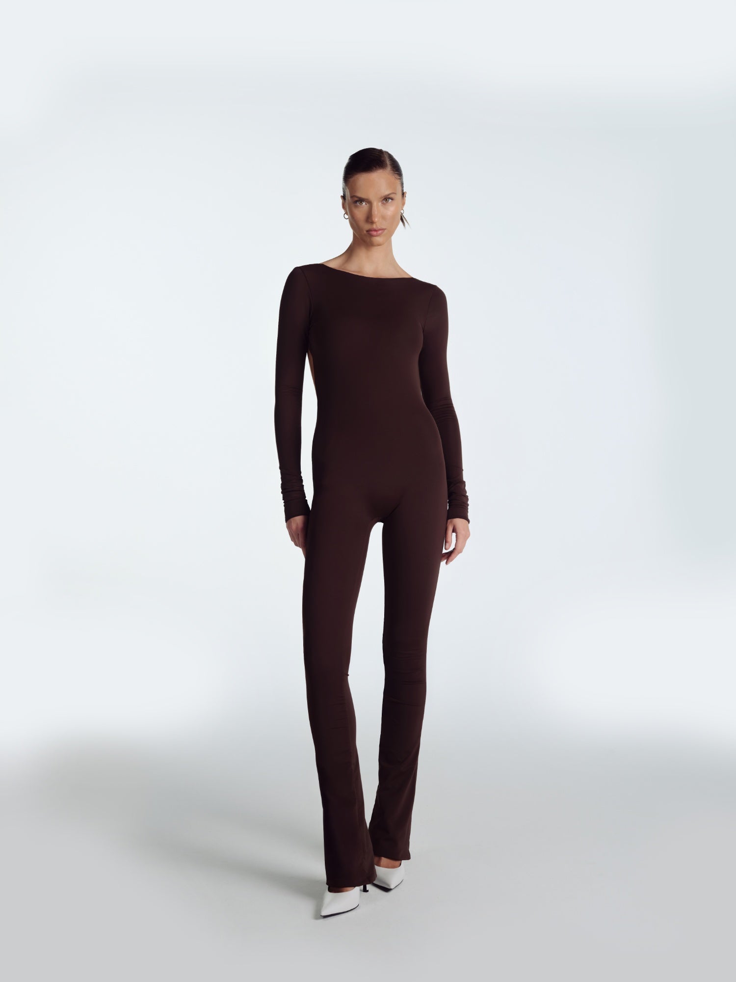BROWN JUMPSUIT OPEN BACK