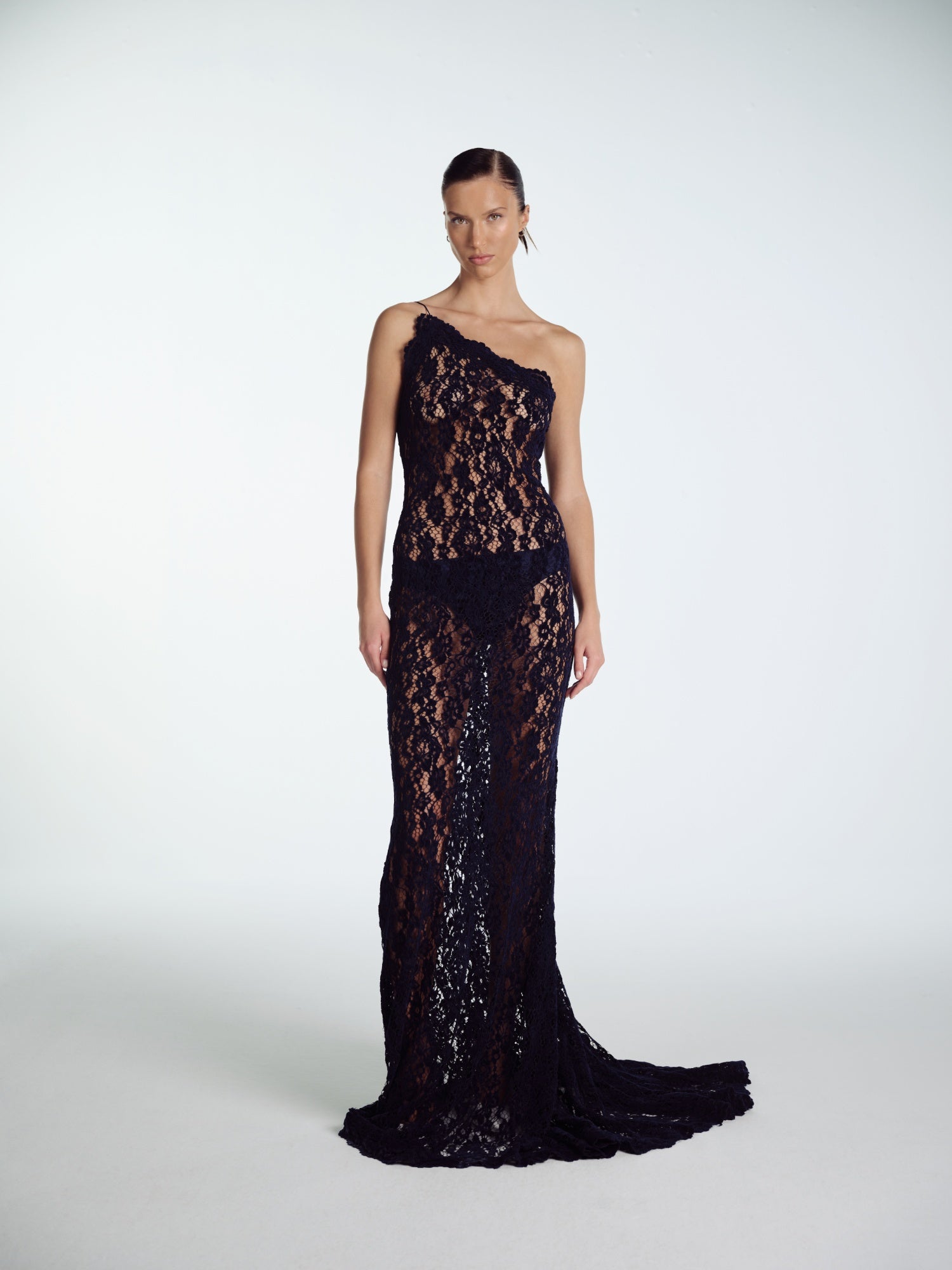 NAVY MAXI ELBISE WITH VEIL