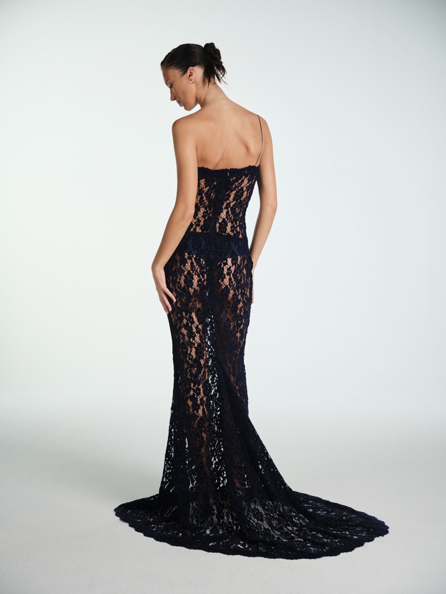 NAVY MAXI ELBISE WITH VEIL