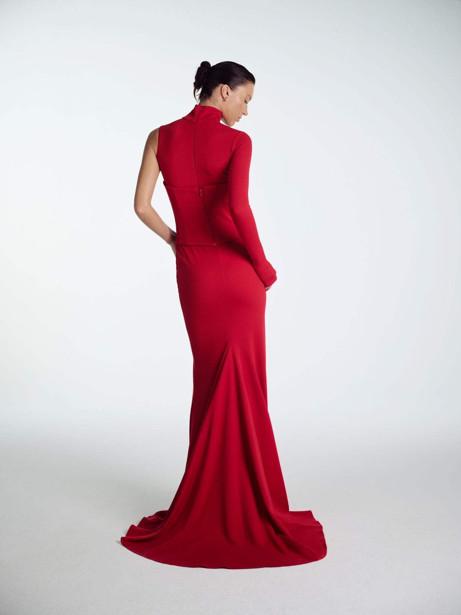 RED MAXI ELBISE WITH VEIL