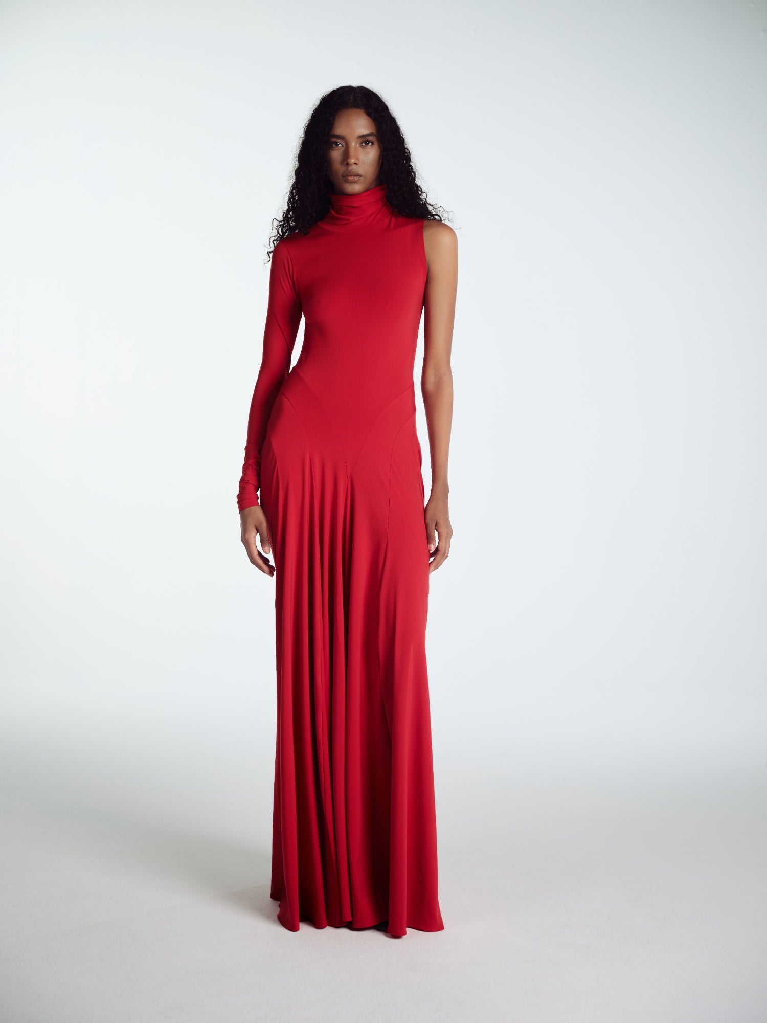 RED MAXI ELBISE WITH DRAPES