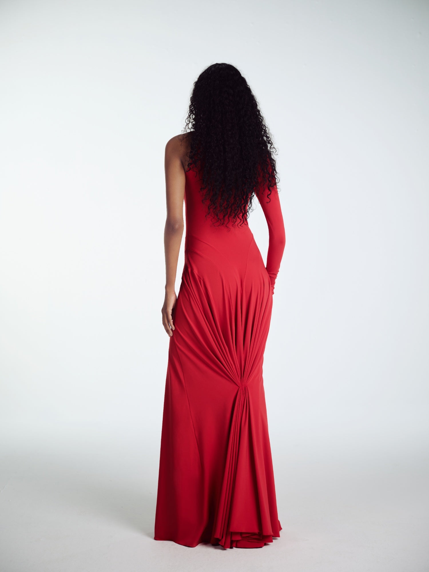 RED MAXI ELBISE WITH DRAPES